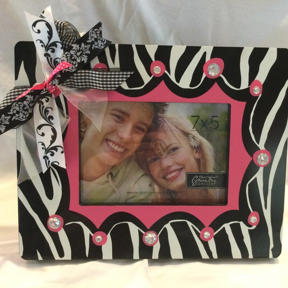 Zebra Black and Pink Rhinestone 5 x 7 Picture Frame